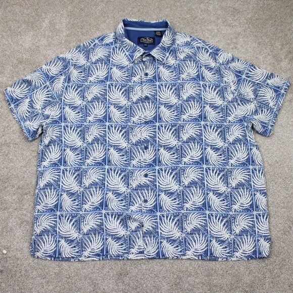 Nat Nast Shirt Mens 2XL XXL Blue/White Floral Silk/Cotton Short Sleeve Button Up - Picture 1 of 11